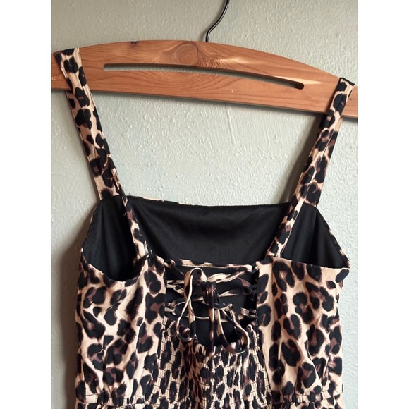 Band of Gypsies Womens Jumpsuit Leopard Print Belted Wide Leg Tan Black Brown S - Picture 5 of 6